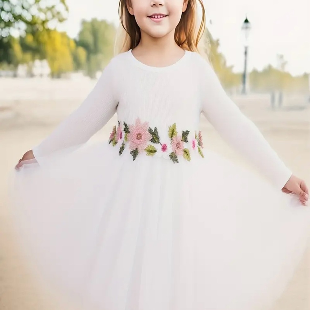 White Dress with Floral Embroidery